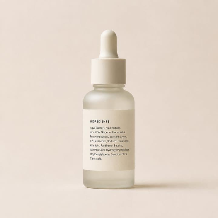 Sample ingredient label for Niacinamide 10% + Zinc