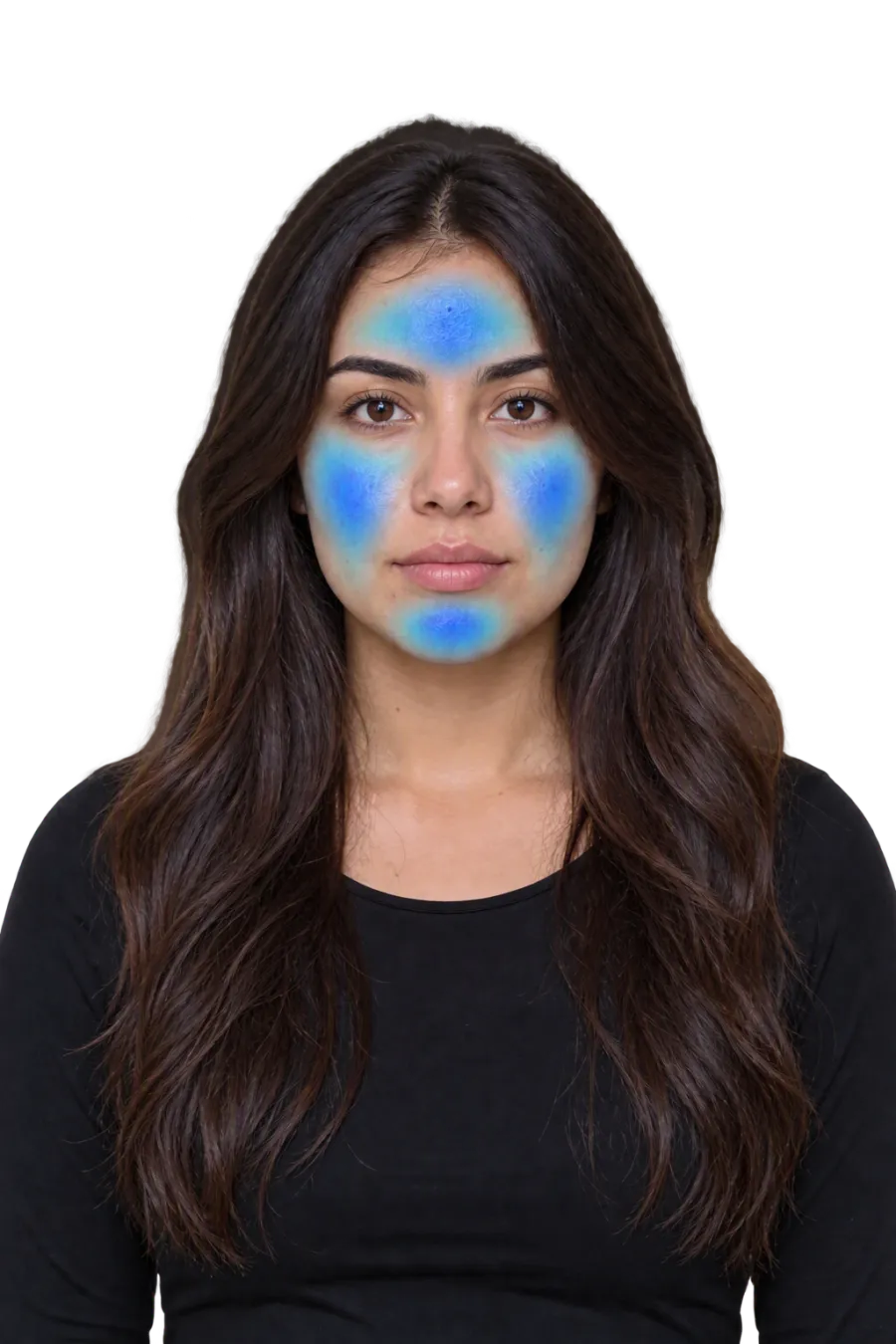 Portrait with a clinical hydration map overlay — illustrative